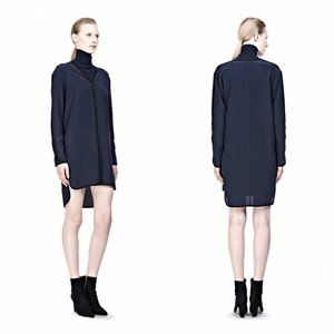 New Alexander Wang 100% silk v-neck long sleeve barbell button front mini dress